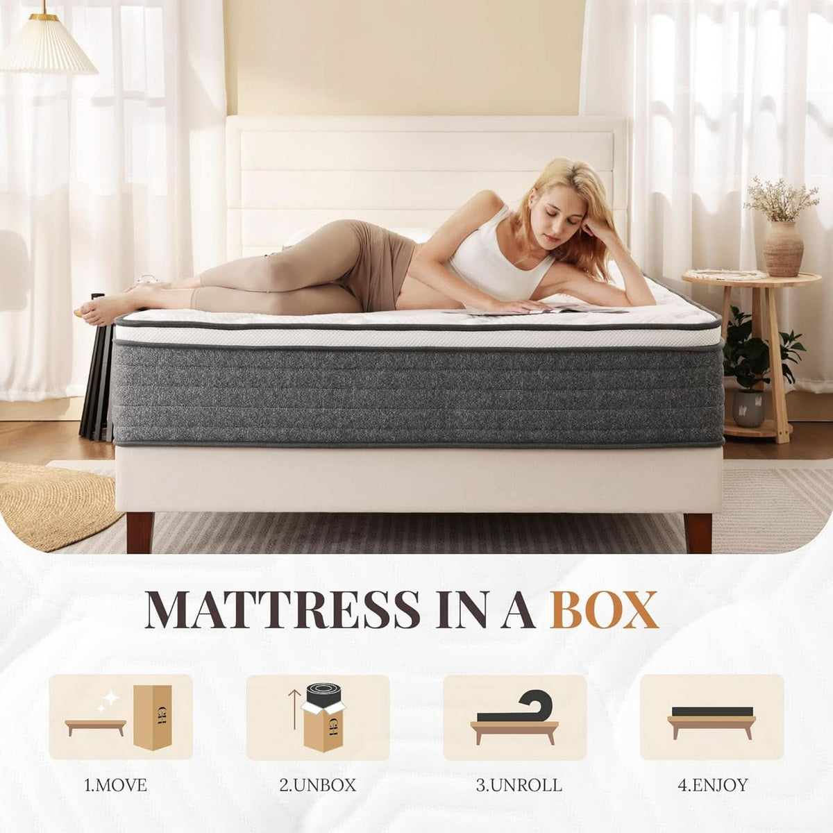 Queen Hybrid Mattress 12 Inch Fiberglass Free Memory Foam