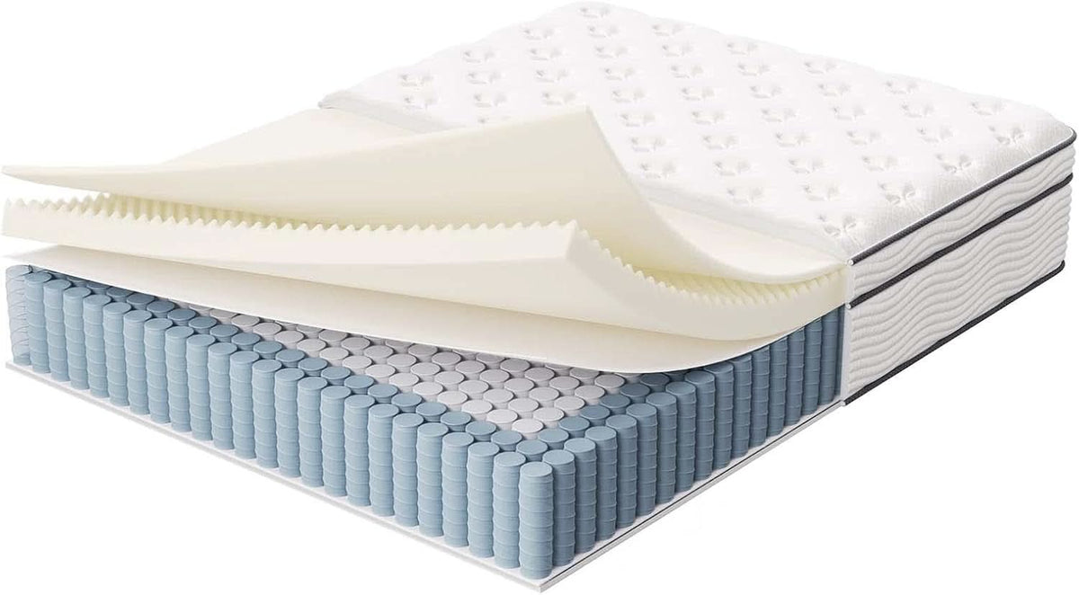 Queen Hybrid Mattress 14 Inch Memory Foam Wrapped Coils