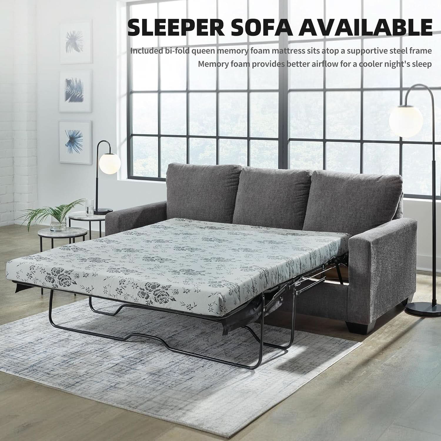 Queen Memory Foam Convertible Sofa Sleeper Charcoal