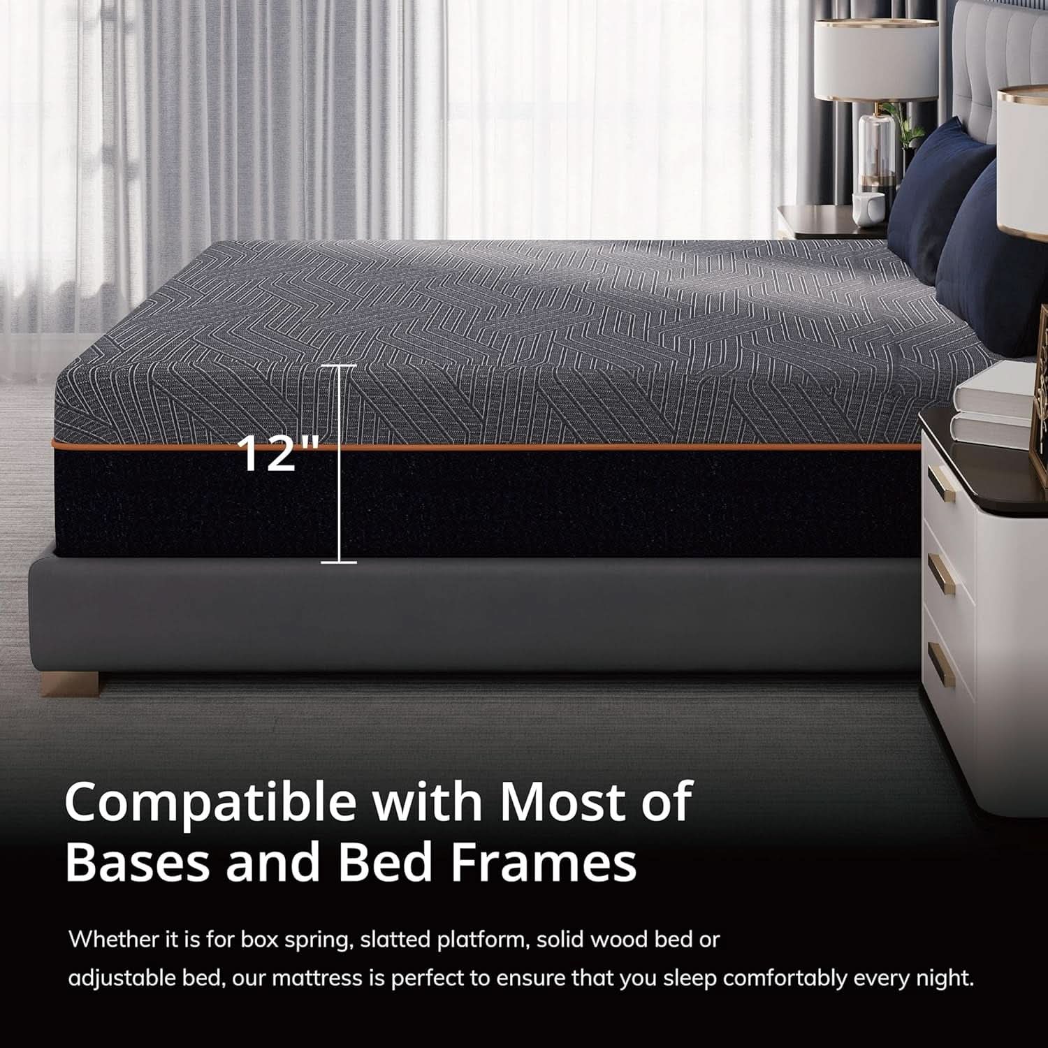 Queen Memory Foam Mattress 12Inch Midnight Black Edition