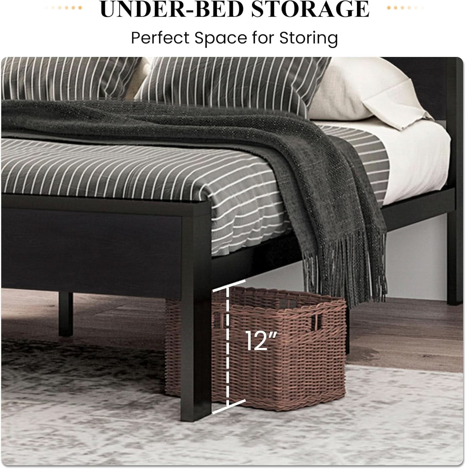 Queen Metal Platform Bed Frame With Storage Black Oak
