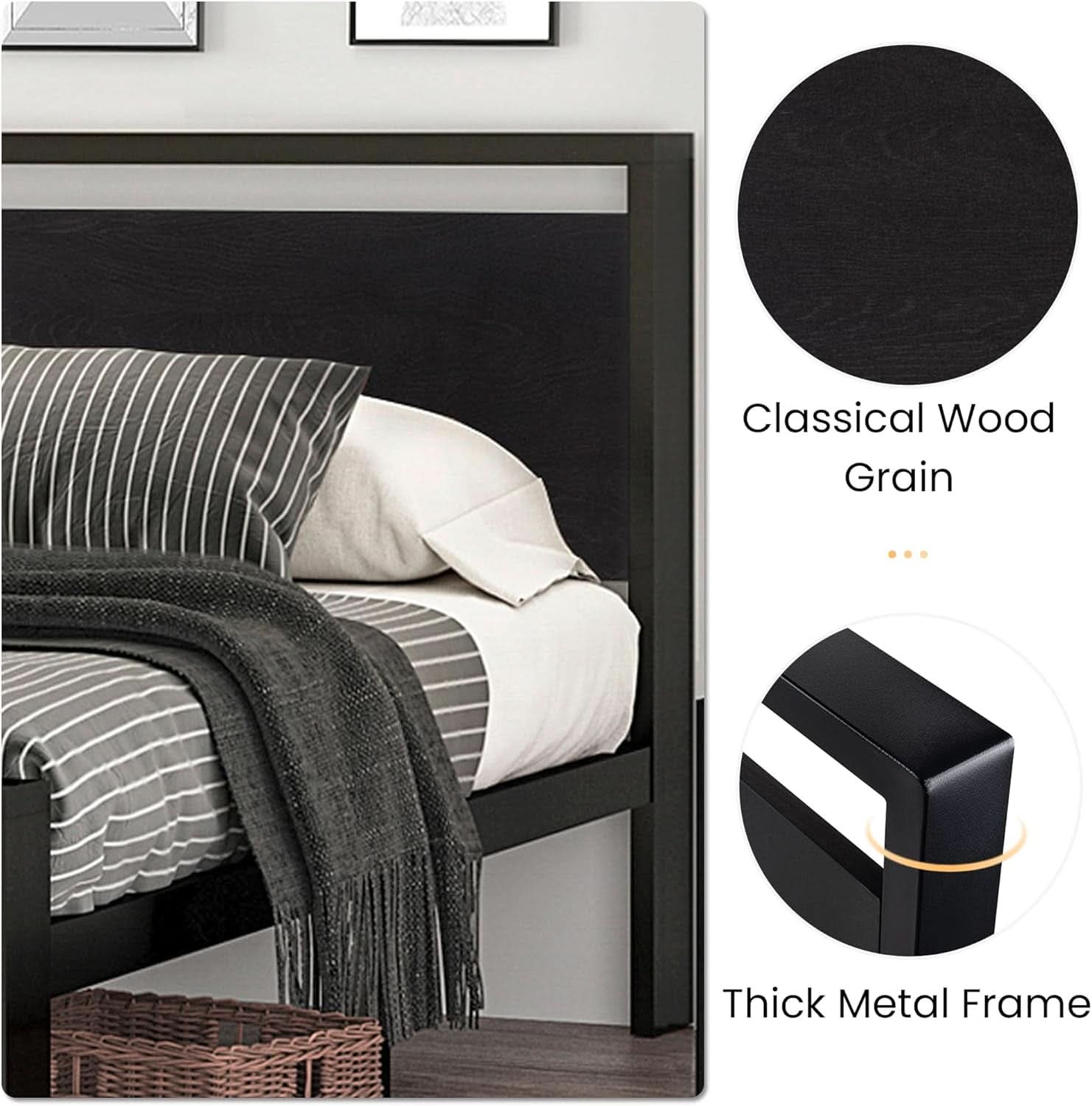 Queen Metal Platform Bed Frame With Storage Black Oak
