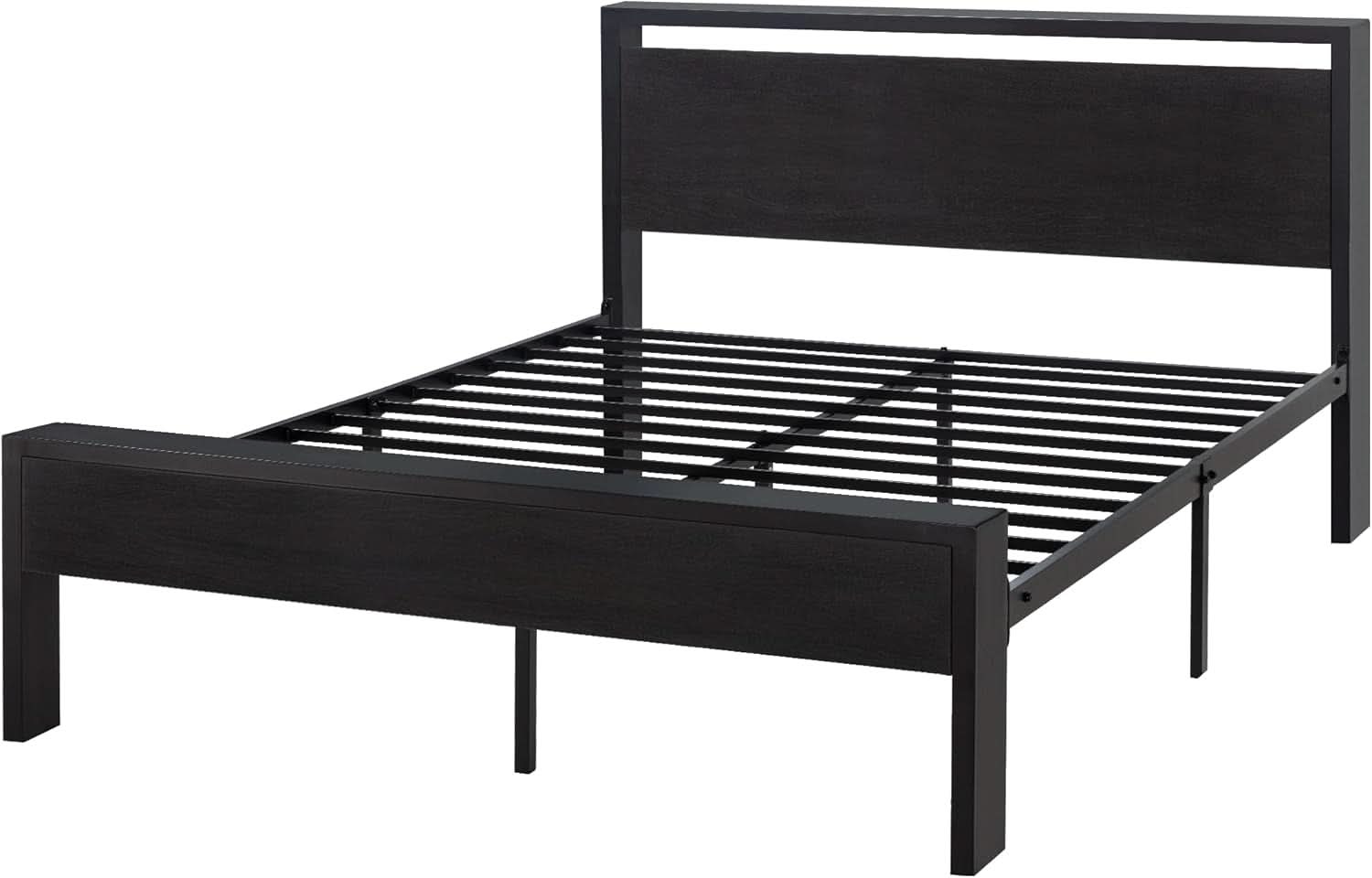 Queen Metal Platform Bed Frame With Storage Black Oak