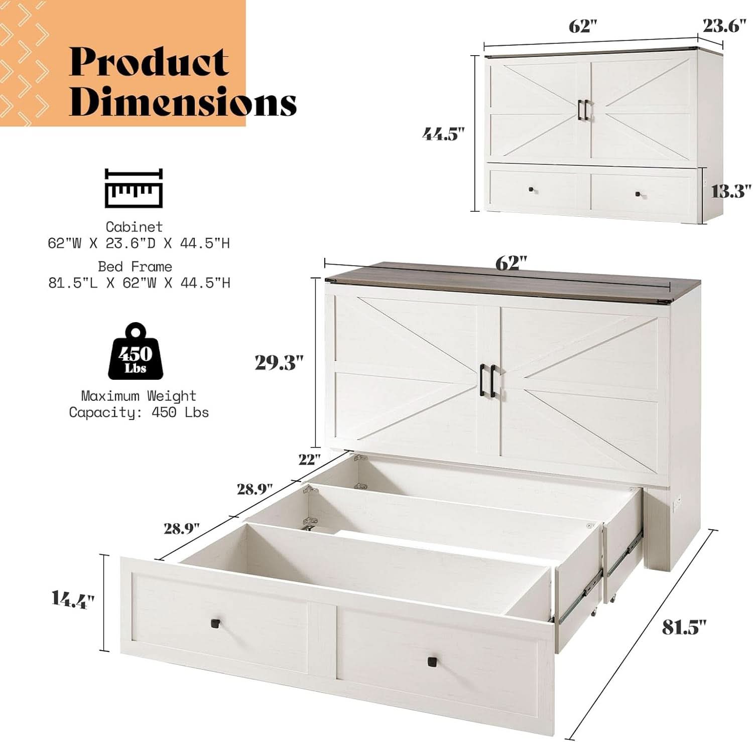 Queen Murphy Bed With Storage And Charging Station