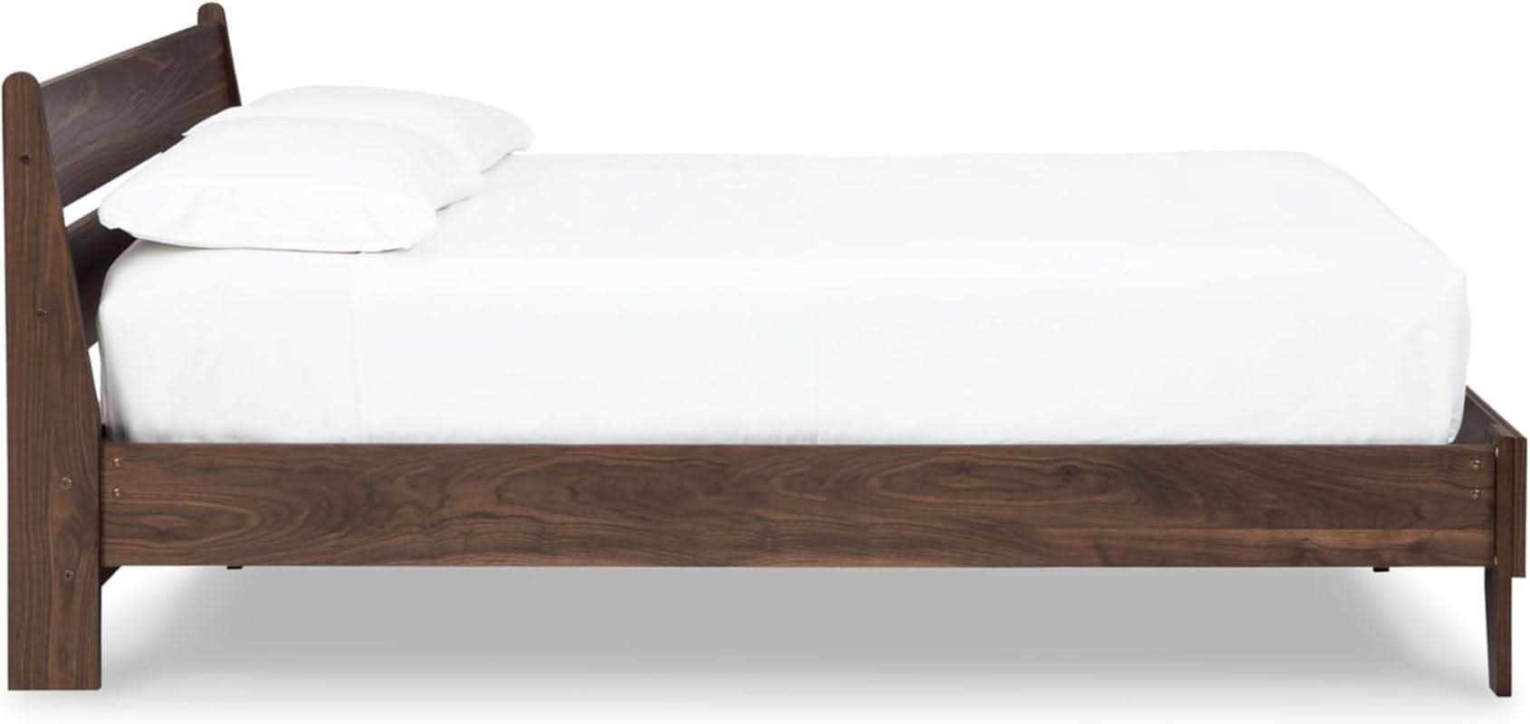 Queen Panel Platform Bed Dark Brown Walnut Storage
