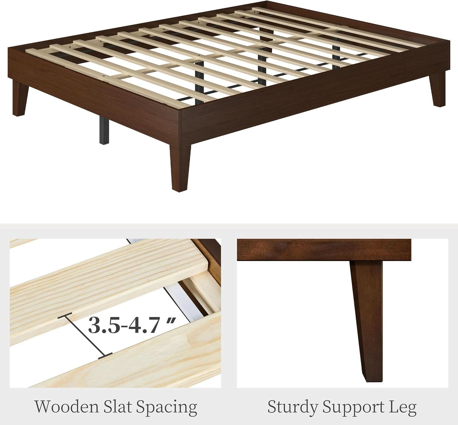 Queen Platform Bed Frame Dark Walnut Underbed Storage