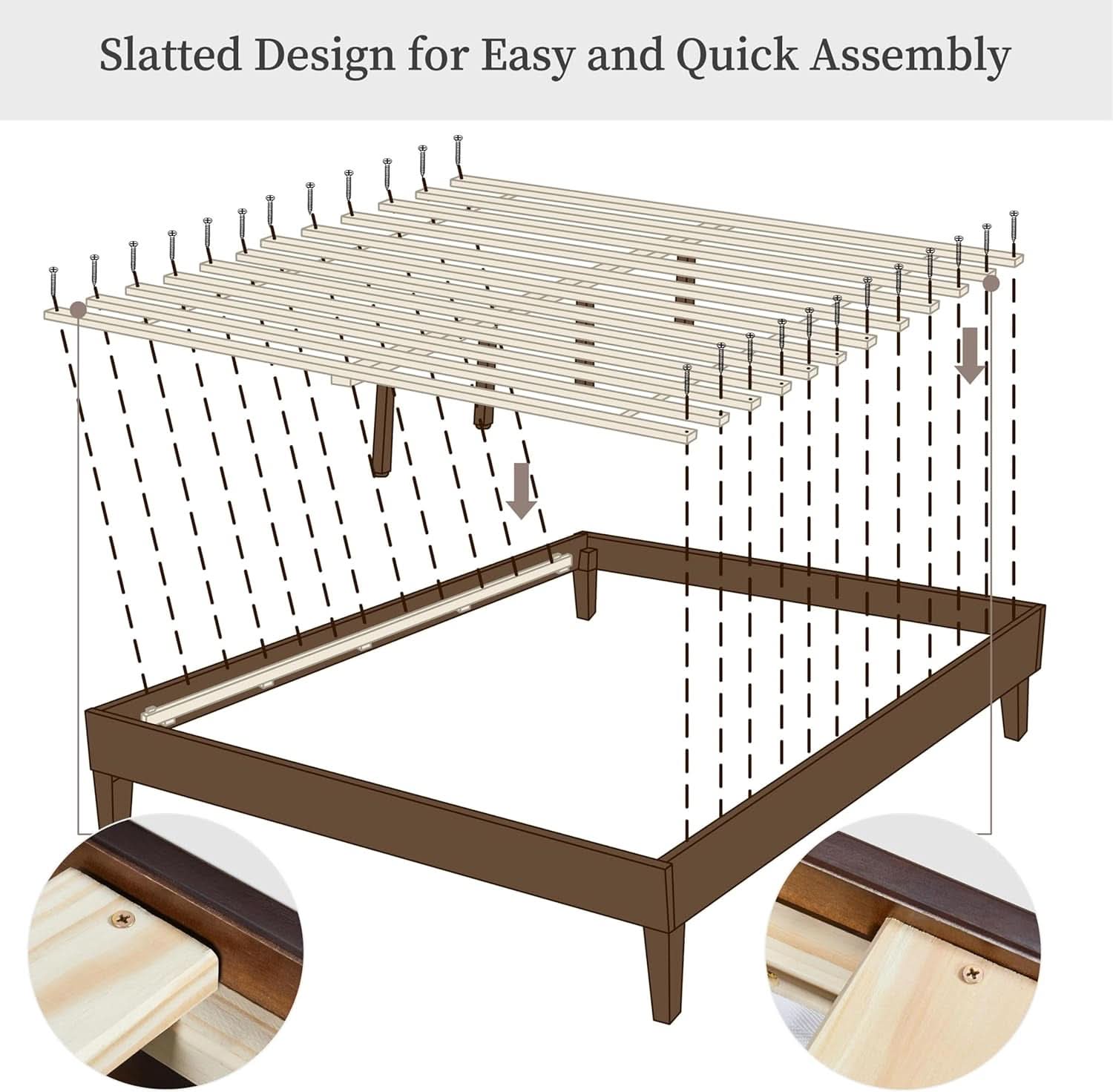 Queen Platform Bed Frame Dark Walnut Underbed Storage
