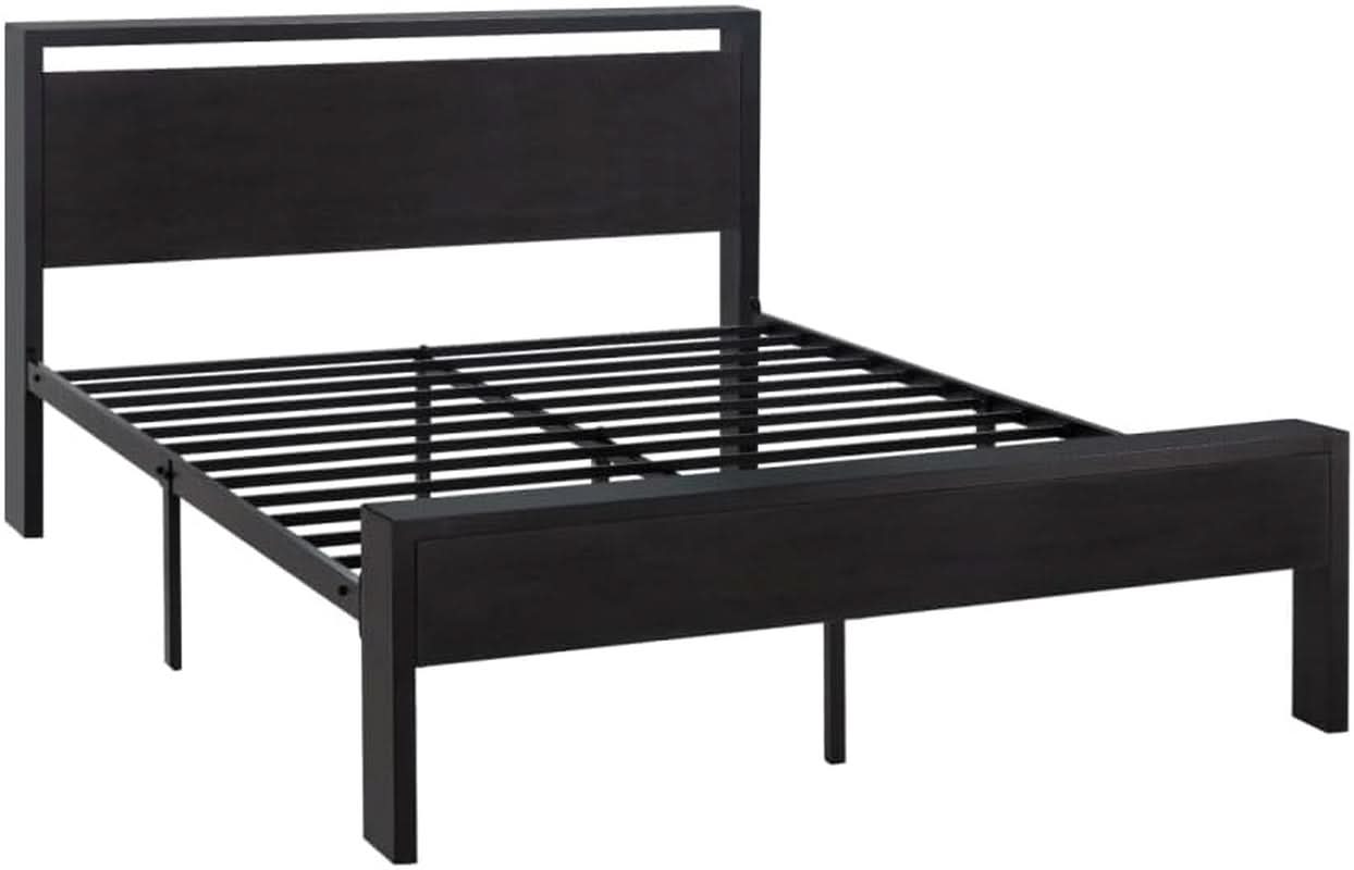 Queen Platform Bed Frame With Wooden Headboard And Footboard Black Oak