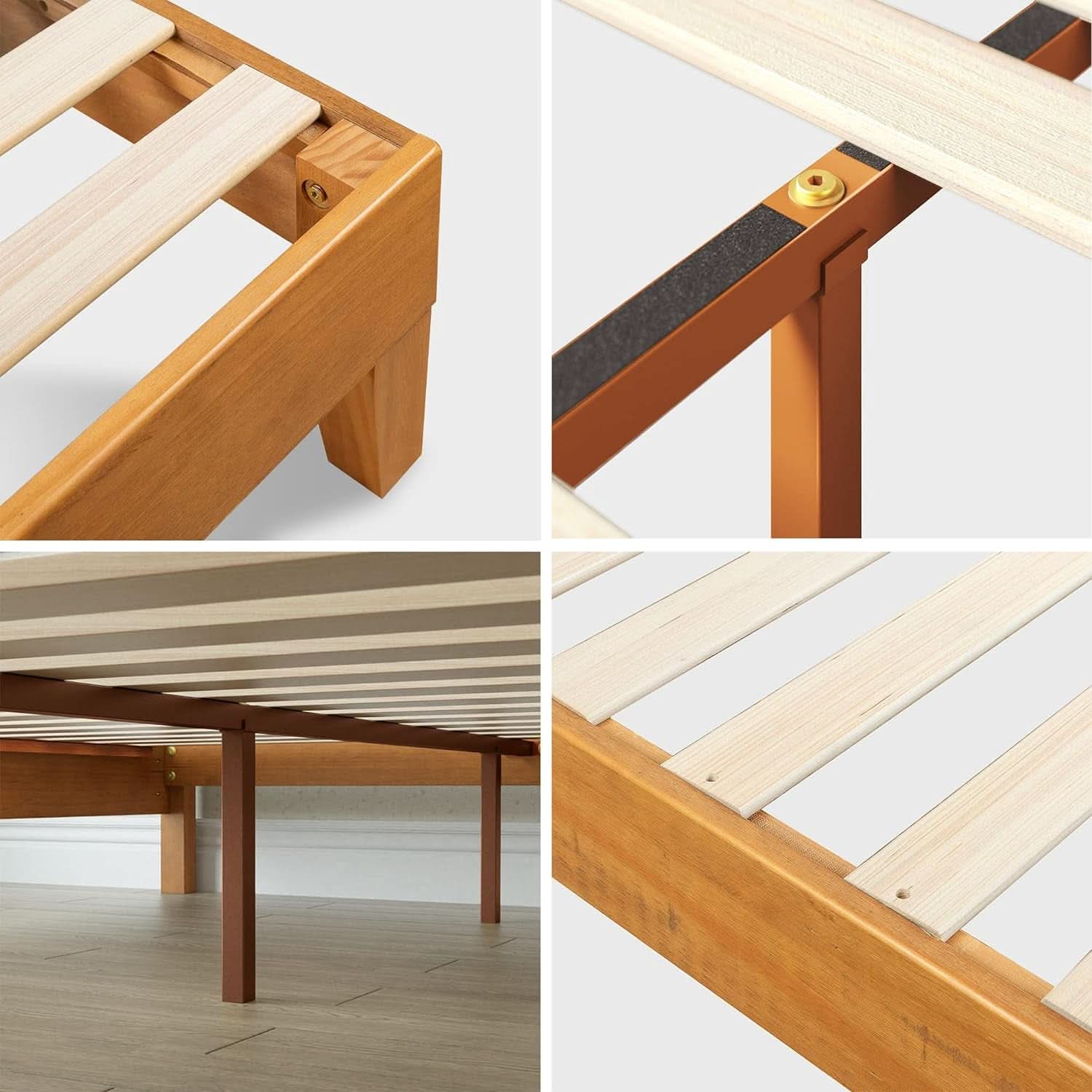 Queen Rustic Pine Solid Wood Platform Bed Frame With Slats
