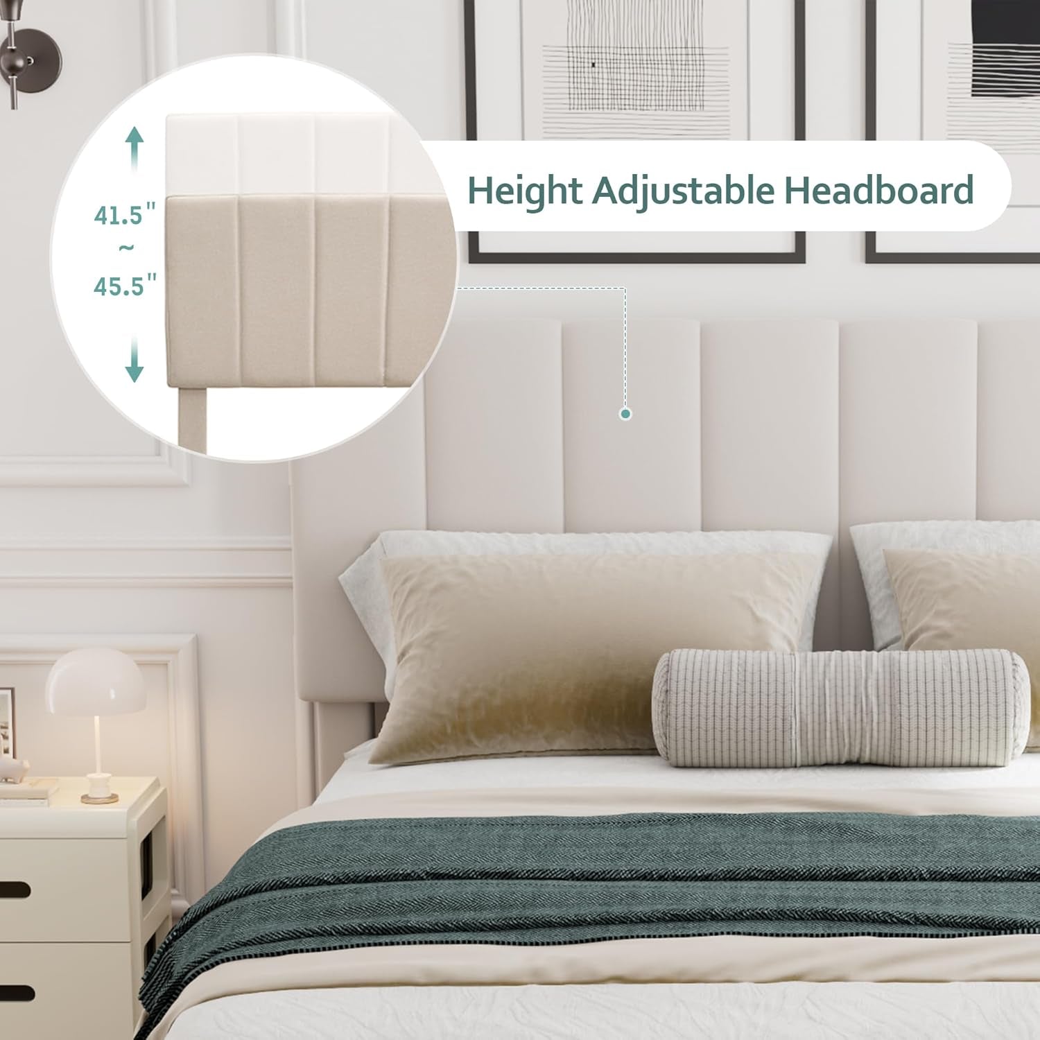 Queen Size Beige Gas Lift Platform Bed With Storage