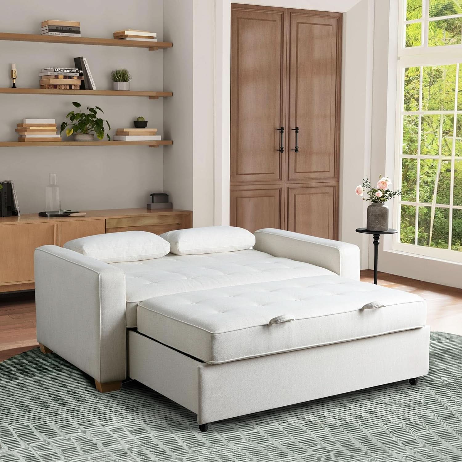 Queen Size Convertible Sleeper Sofa Oyster Upholstery