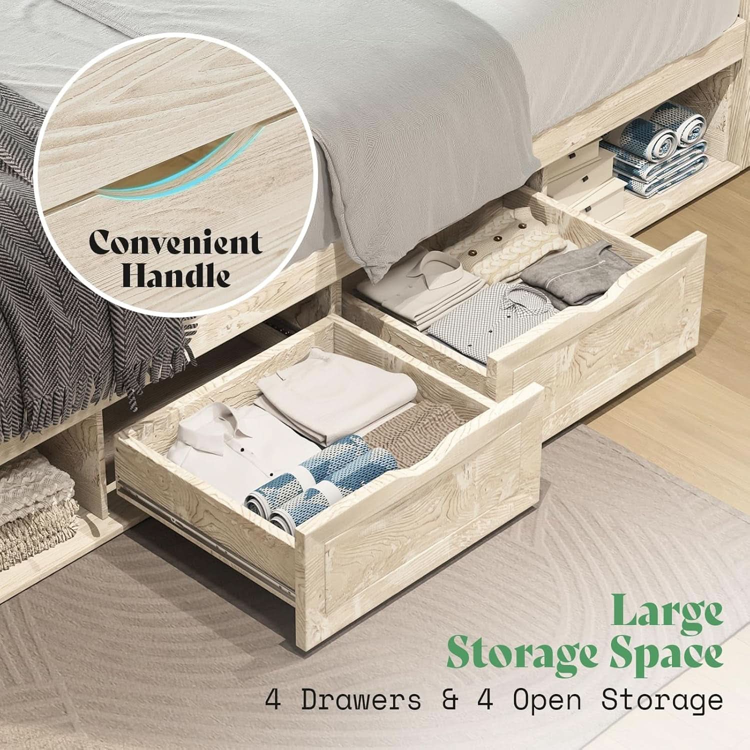 Queen Size Farmhouse Storage Bed With LED Lighting