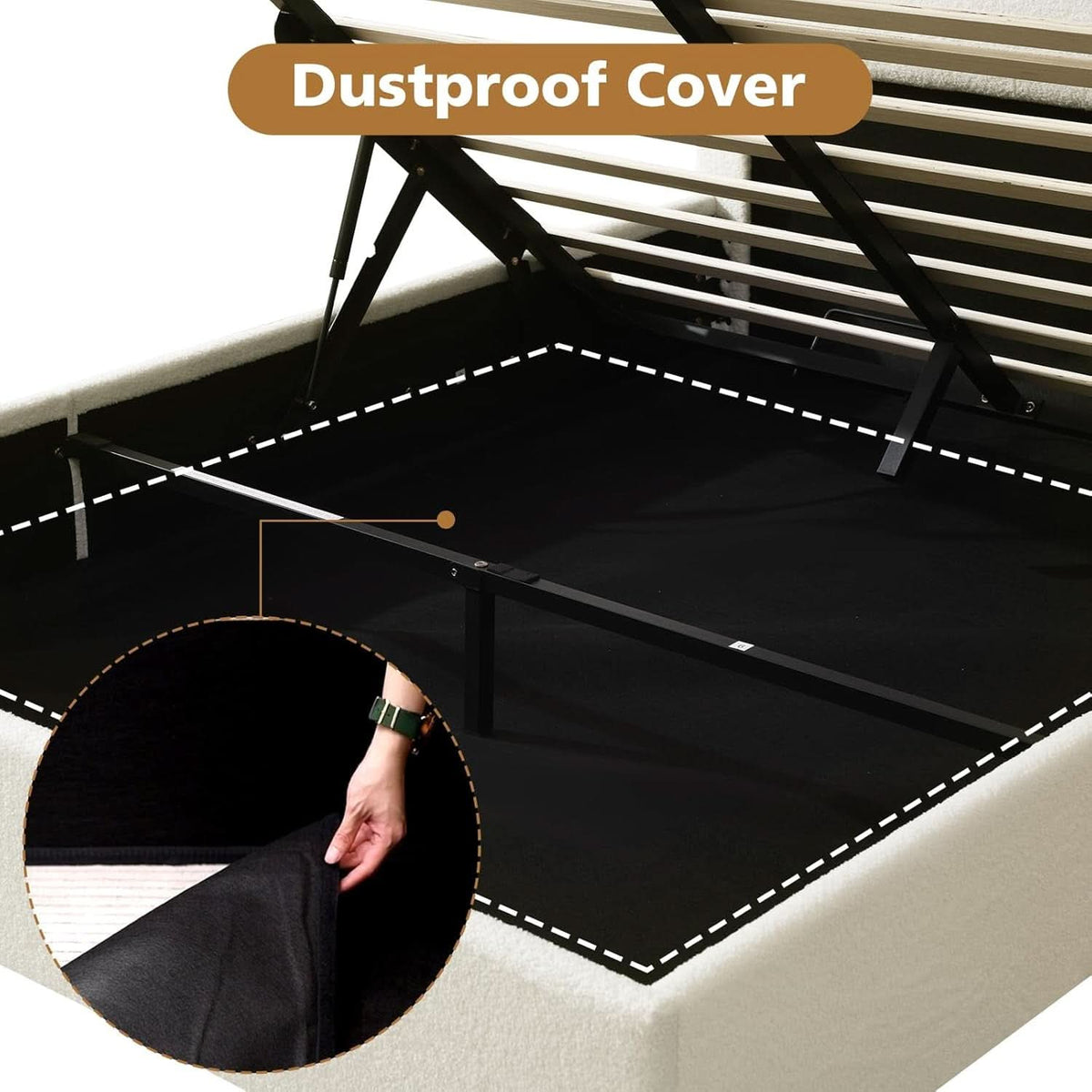 Queen Size Lift Up Storage Bed Curved Headboard Upholstered