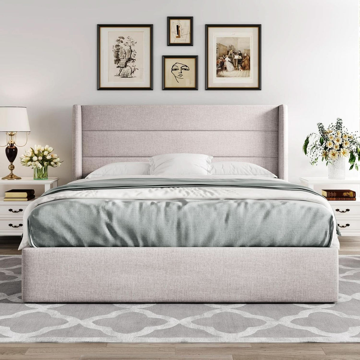 Queen Size Lift Up Storage Bed With Hydraulic Headboard