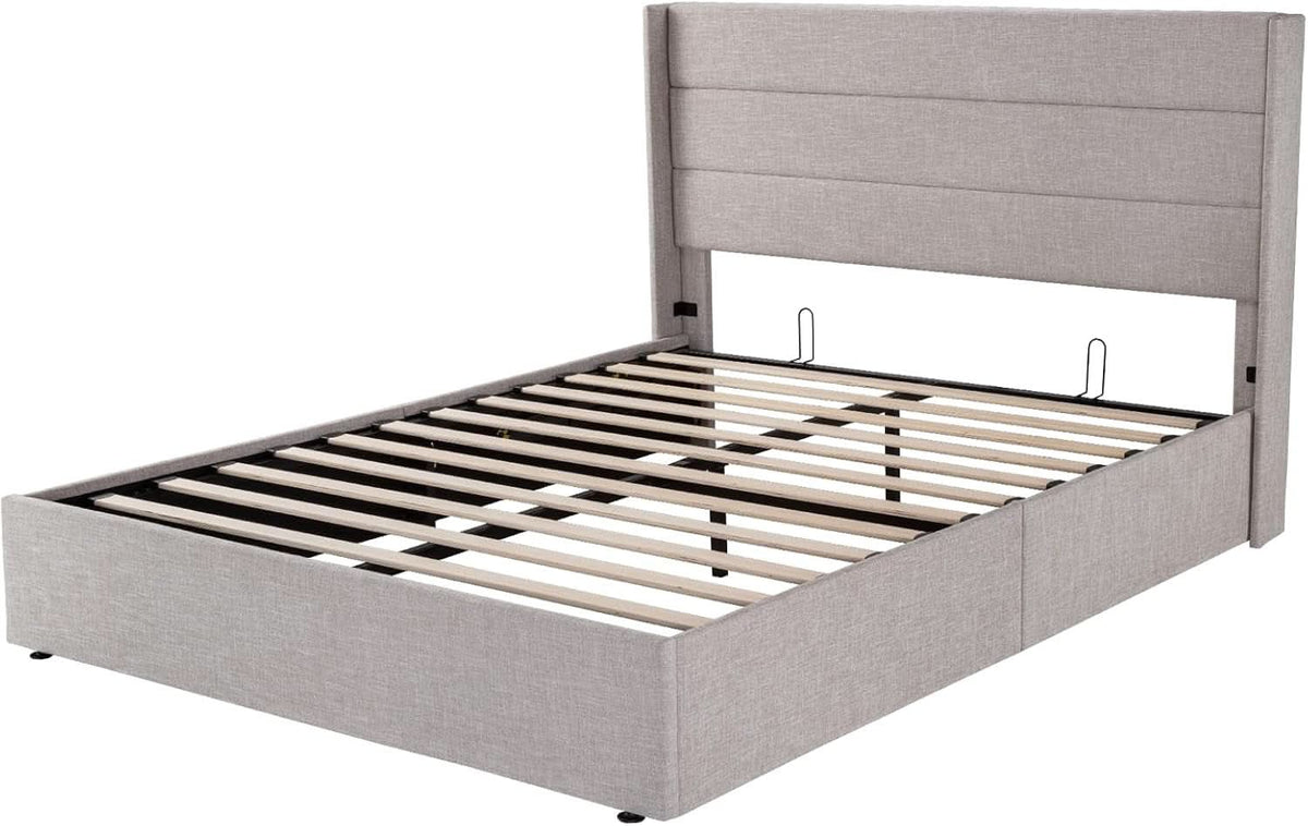 Queen Size Lift Up Storage Bed With Hydraulic Headboard