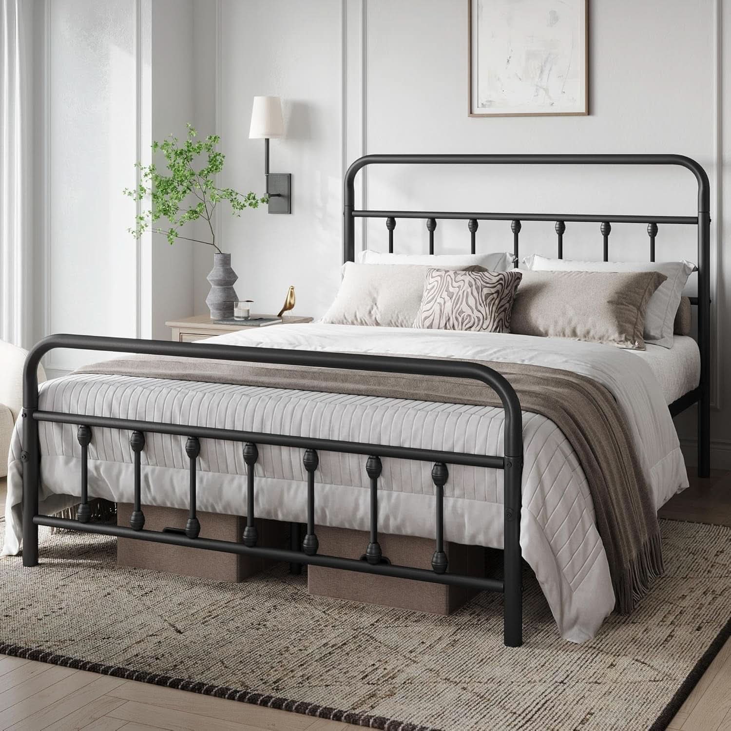 Queen Size Metal Platform Bed Frame With Storage Black