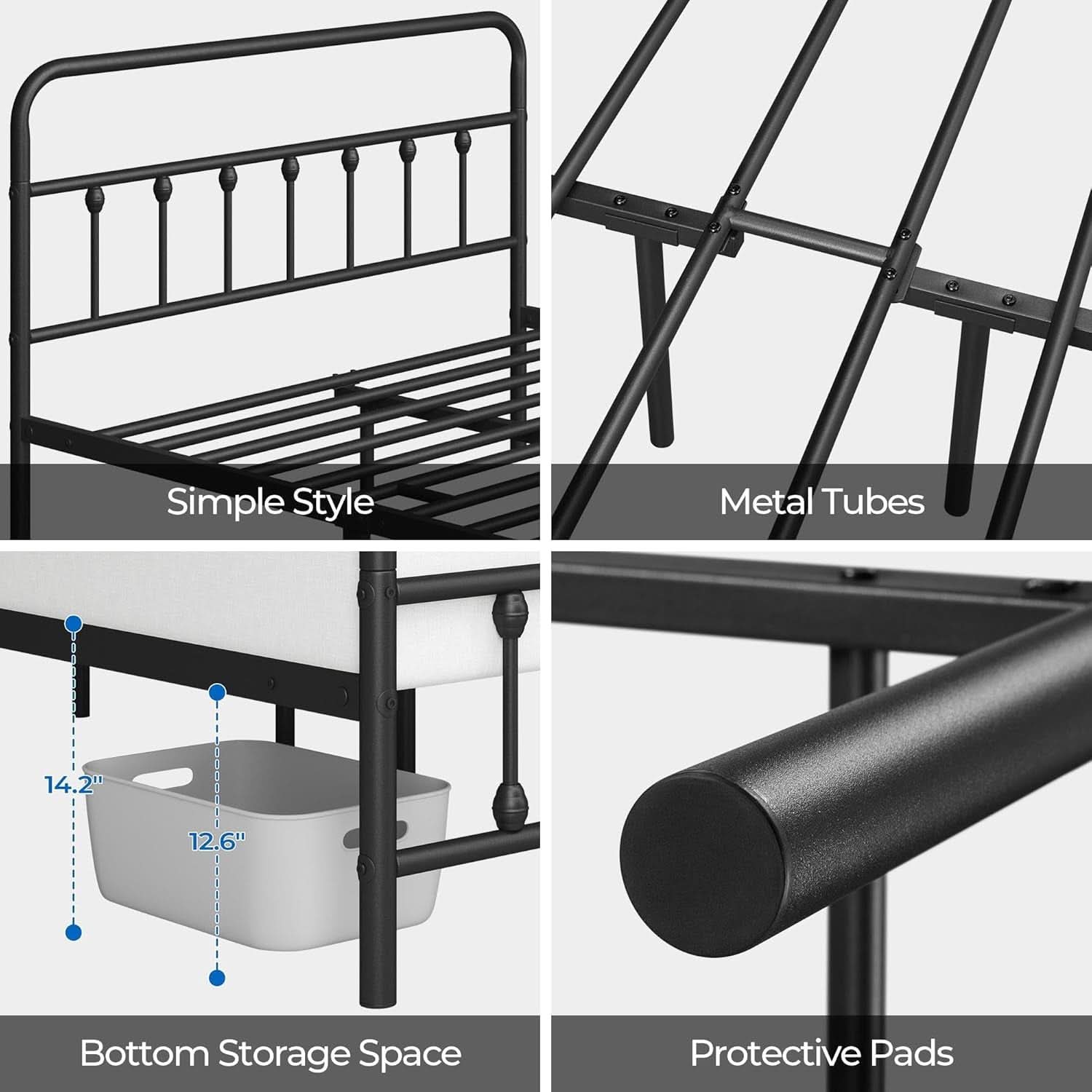 Queen Size Metal Platform Bed Frame With Storage Black