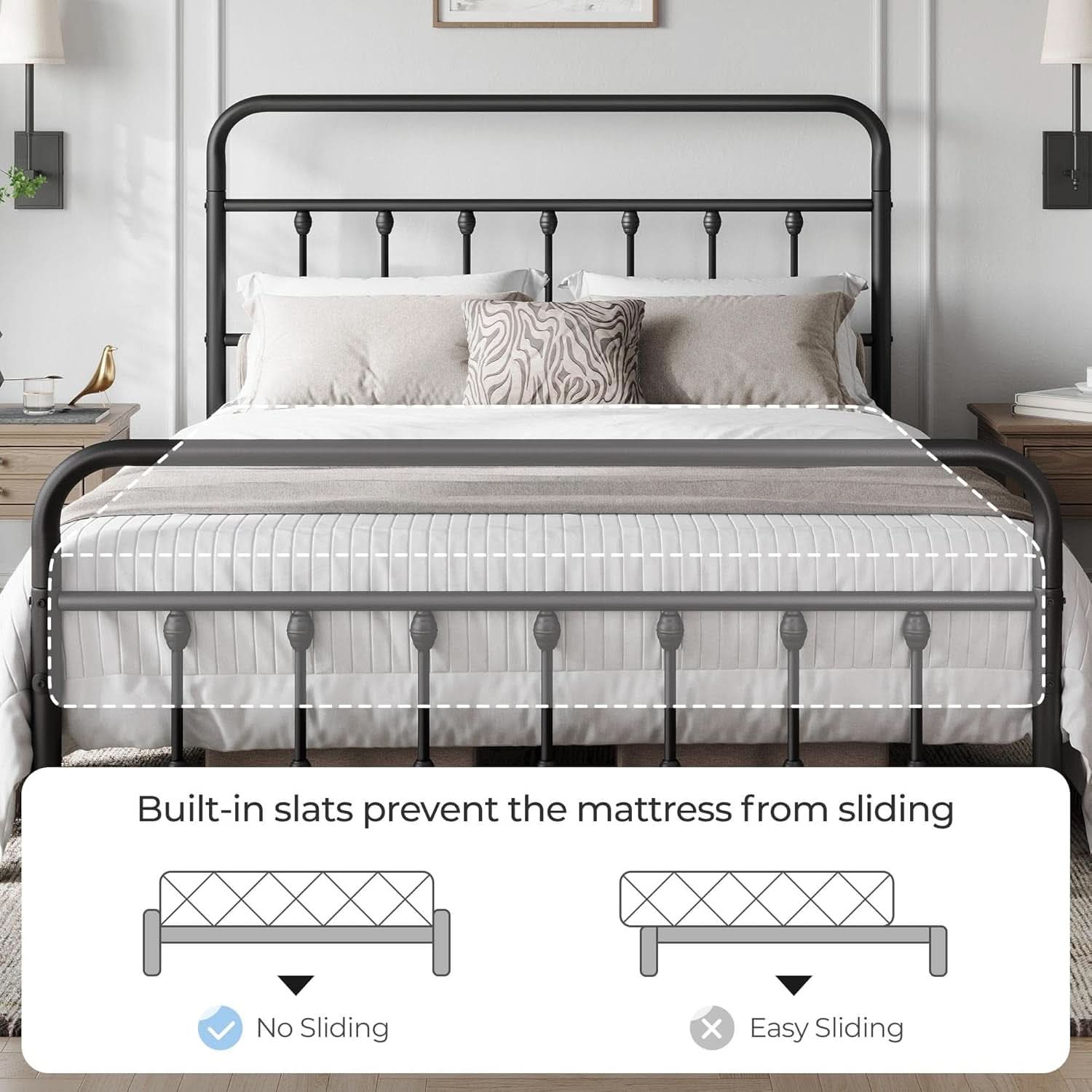 Queen Size Metal Platform Bed Frame With Storage Black