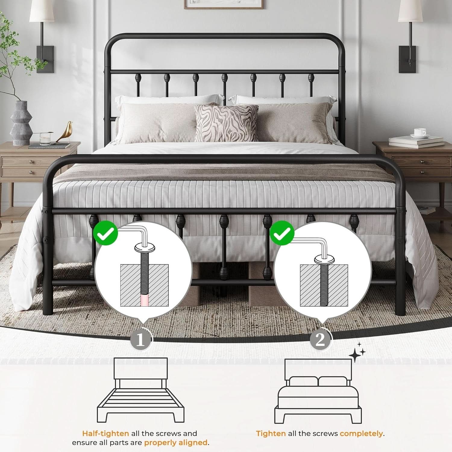 Queen Size Metal Platform Bed Frame With Storage Black