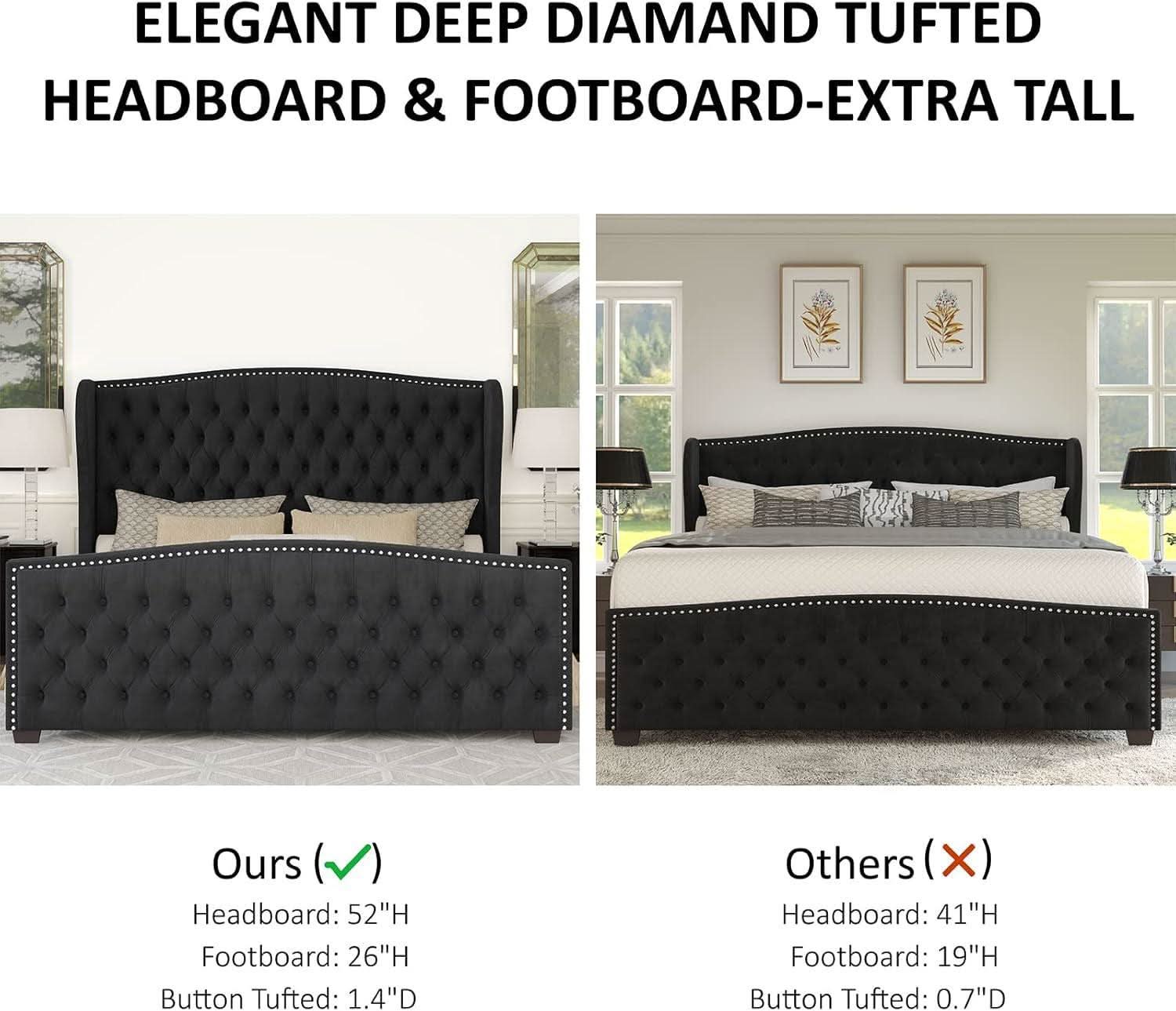 Queen Size Platform Bed Frame With Nailhead Trim Deluxe