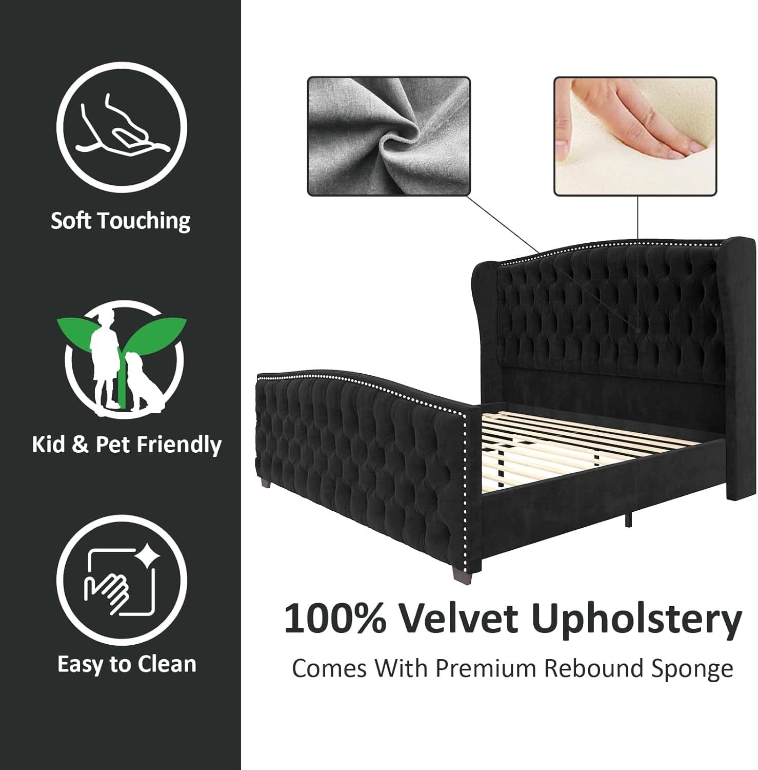 Queen Size Platform Bed Frame With Nailhead Trim Deluxe