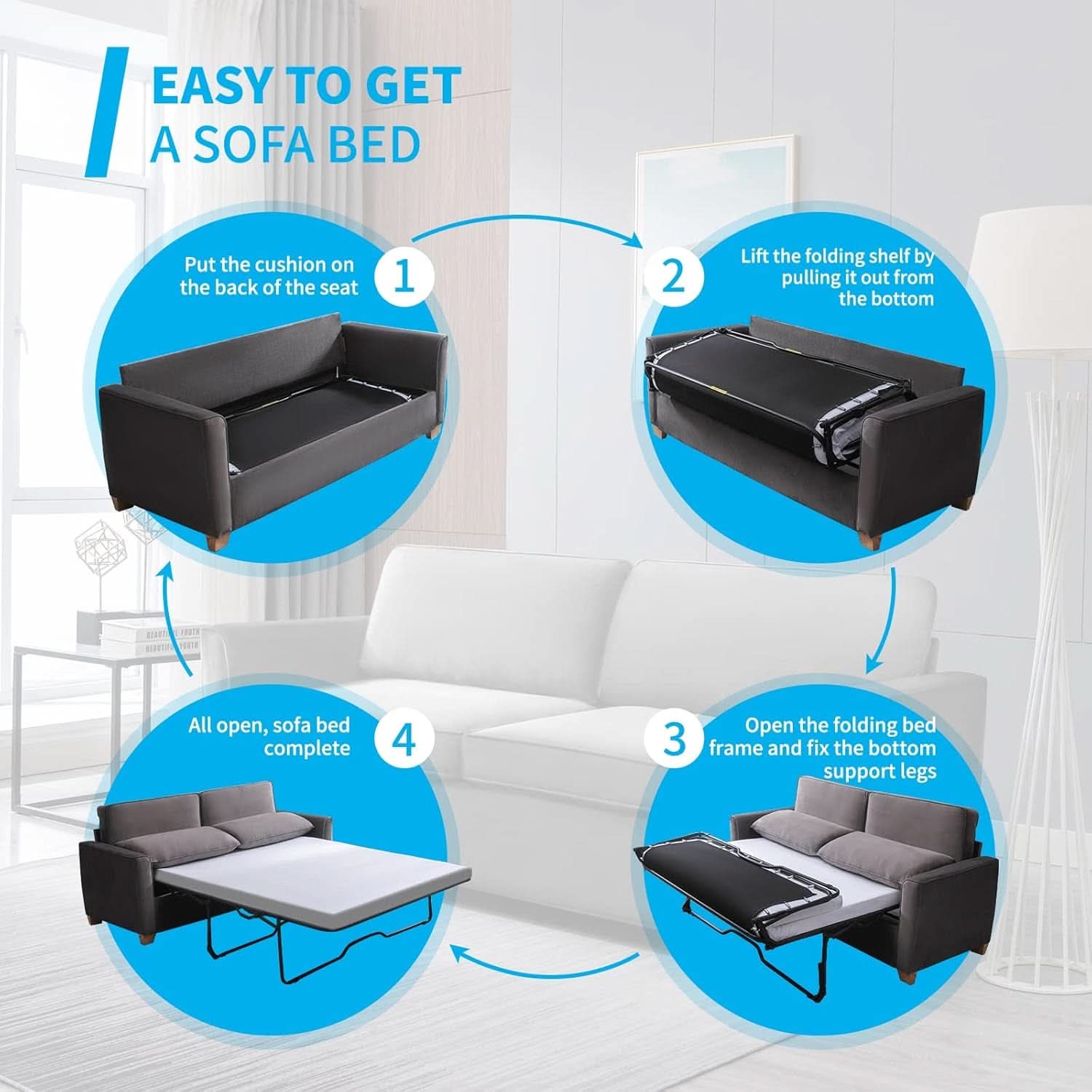 Queen Size Sleeper Sofa Bed DarkSlateGrey StainResistant