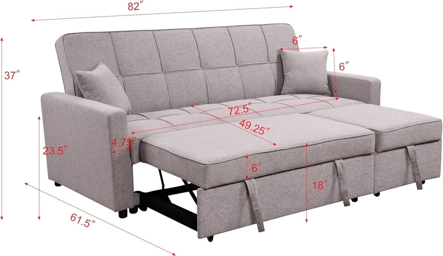 Queen Size Sleeper Sofa Couch with Adjustable Backrest
