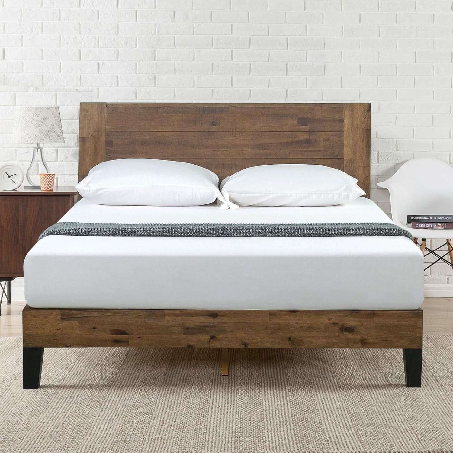 Queen Size Solid Wood Platform Bed Frame With Headboard
