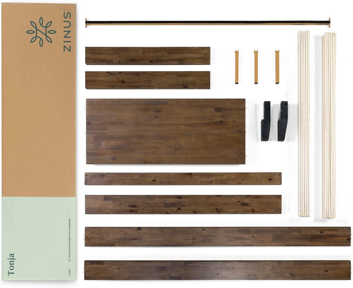 Queen Size Solid Wood Platform Bed Frame With Headboard