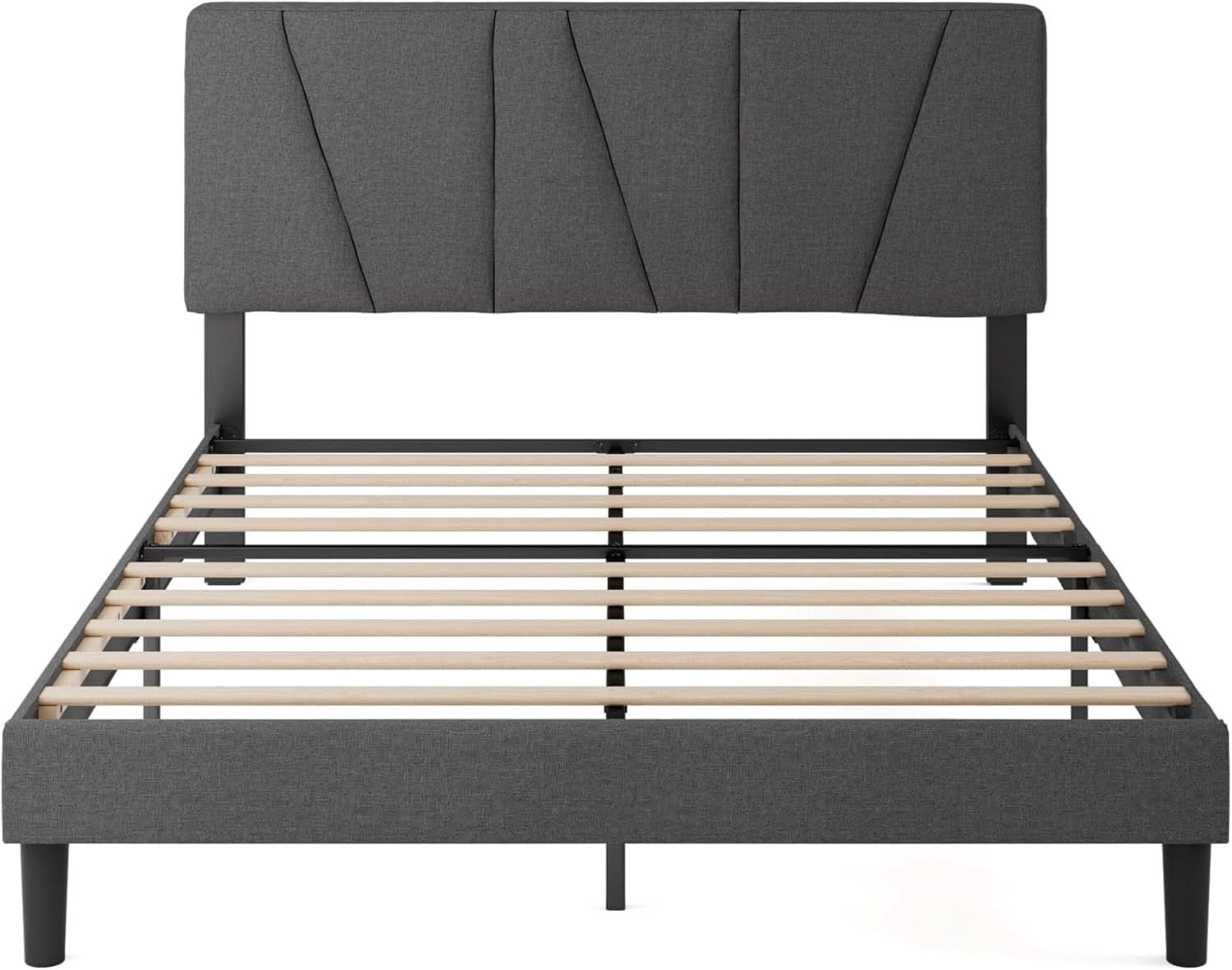 Queen Size Upholstered Bed Frame With Asymmetric Headboard