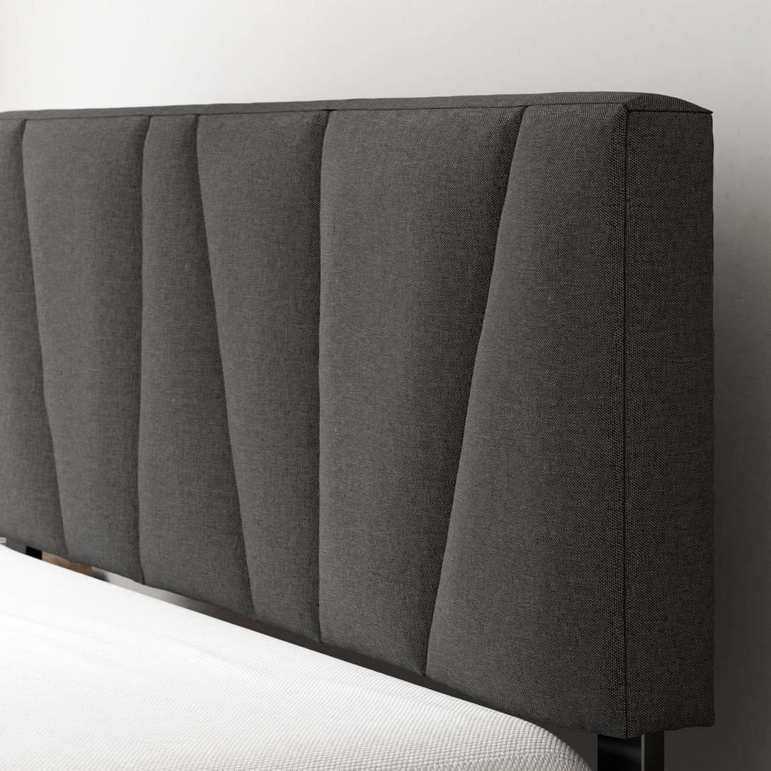 Queen Size Upholstered Bed Frame With Asymmetric Headboard