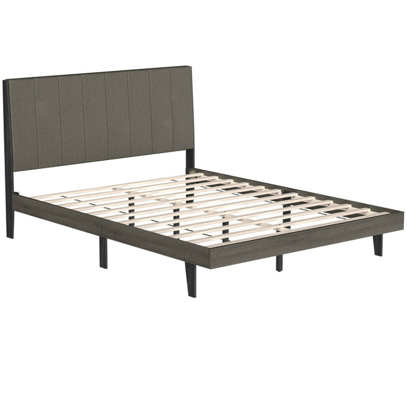 Queen Size Upholstered Bed Frame With Tufted Headboard