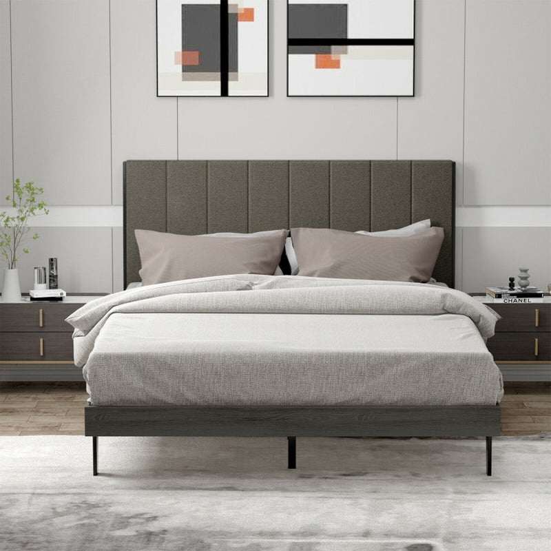 Queen Size Upholstered Bed Frame With Tufted Headboard