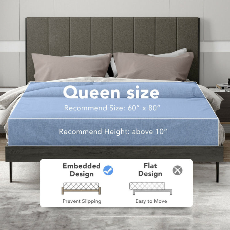 Queen Size Upholstered Bed Frame With Tufted Headboard
