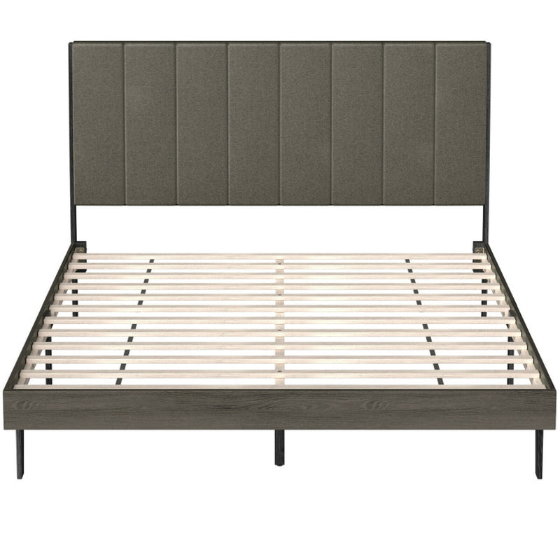 Queen Size Upholstered Bed Frame With Tufted Headboard