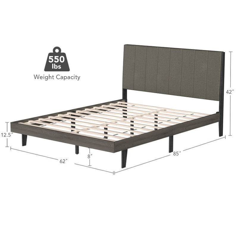 Queen Size Upholstered Bed Frame With Tufted Headboard