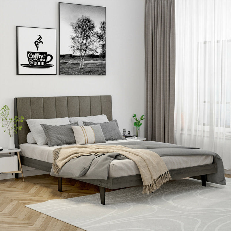 Queen Size Upholstered Bed Frame With Tufted Headboard