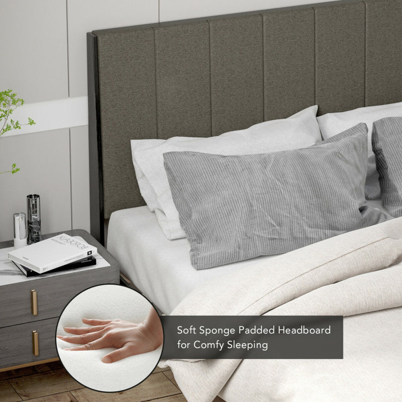 Queen Size Upholstered Bed Frame With Tufted Headboard
