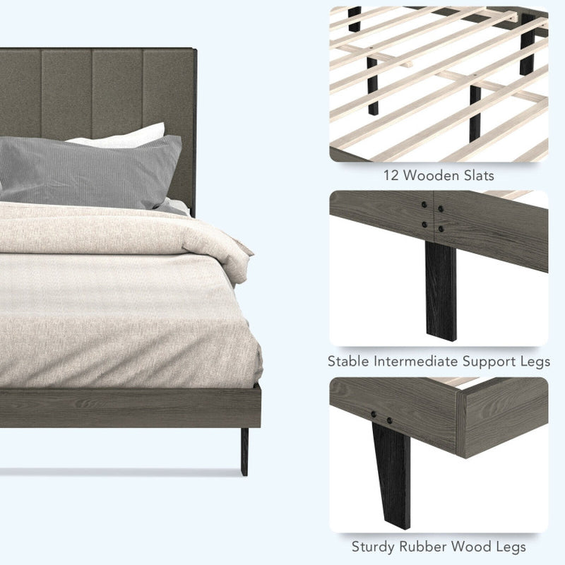 Queen Size Upholstered Bed Frame With Tufted Headboard
