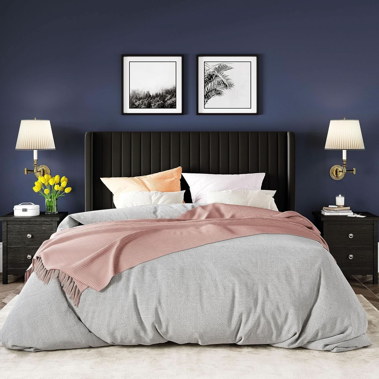 Queen Size Velvet Bed Frame With Wingback Headboard Storage