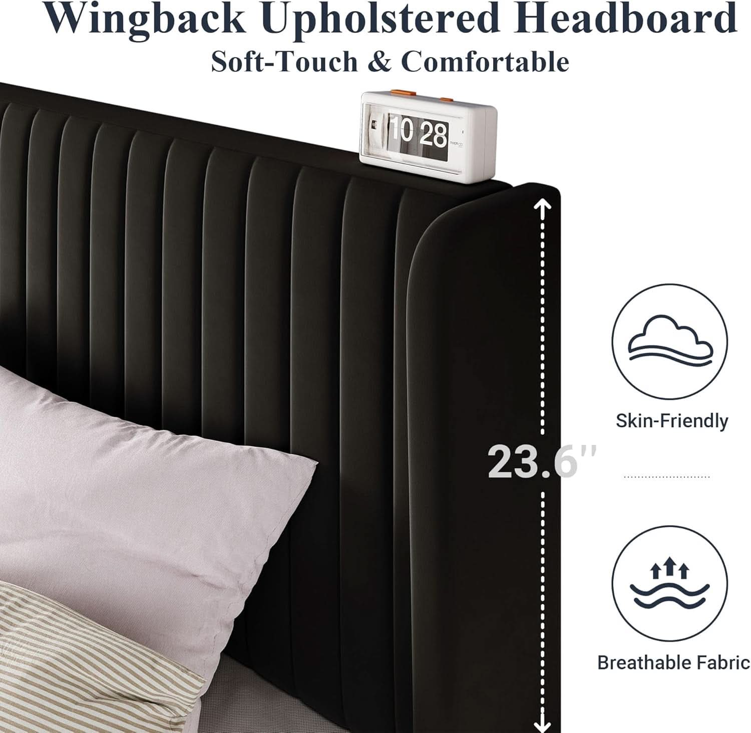 Queen Size Velvet Bed Frame With Wingback Headboard Storage