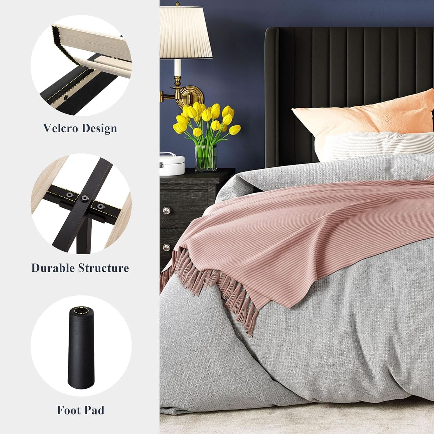 Queen Size Velvet Bed Frame With Wingback Headboard Storage