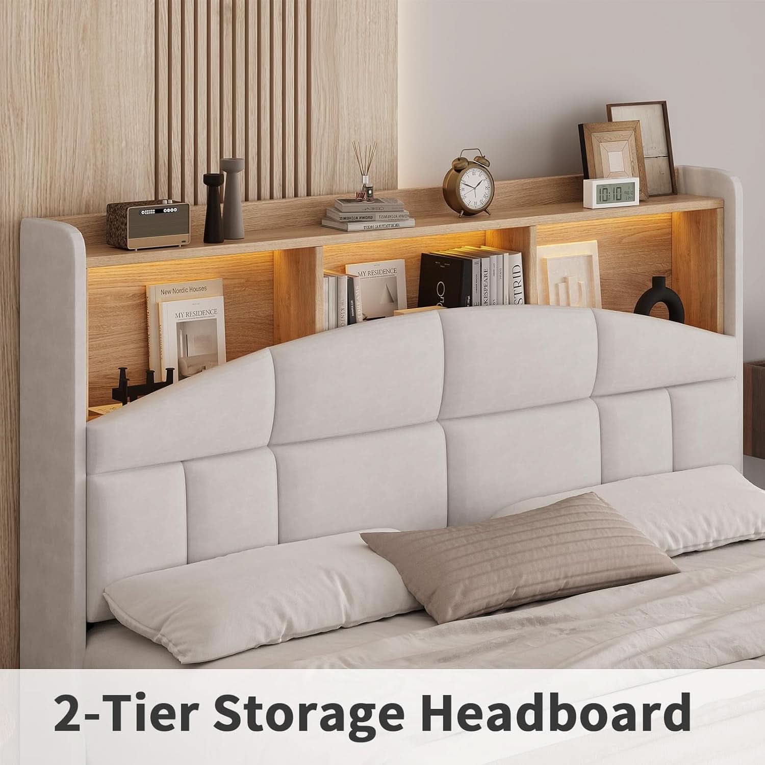 Queen Size Velvet Upholstered Bed Frame With Storage