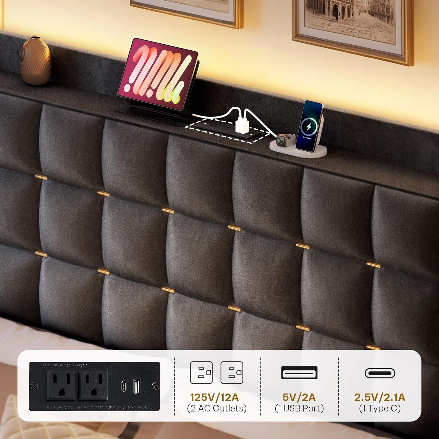 Queen Size Velvet Upholstered Bed Frame With Storage
