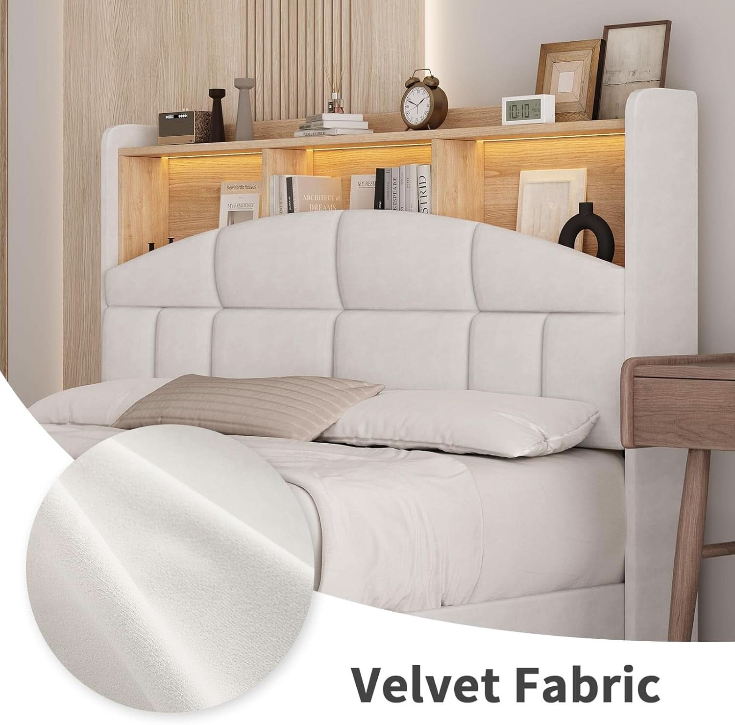 Queen Size Velvet Upholstered Bed Frame With Storage