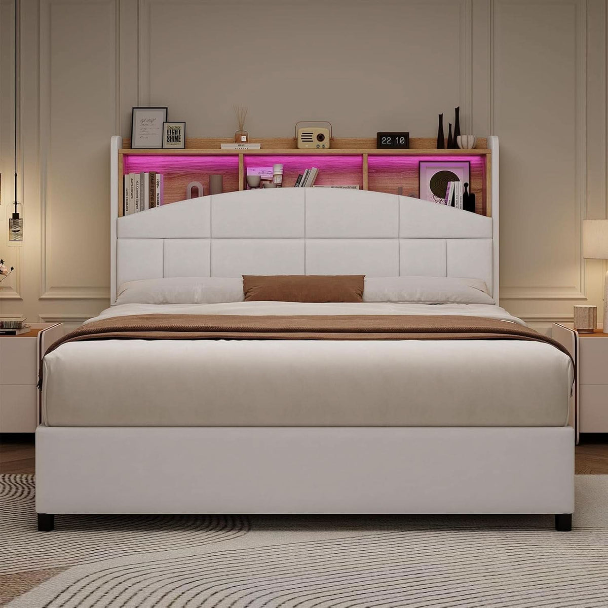 Queen Size Velvet Upholstered Bed Frame With Storage