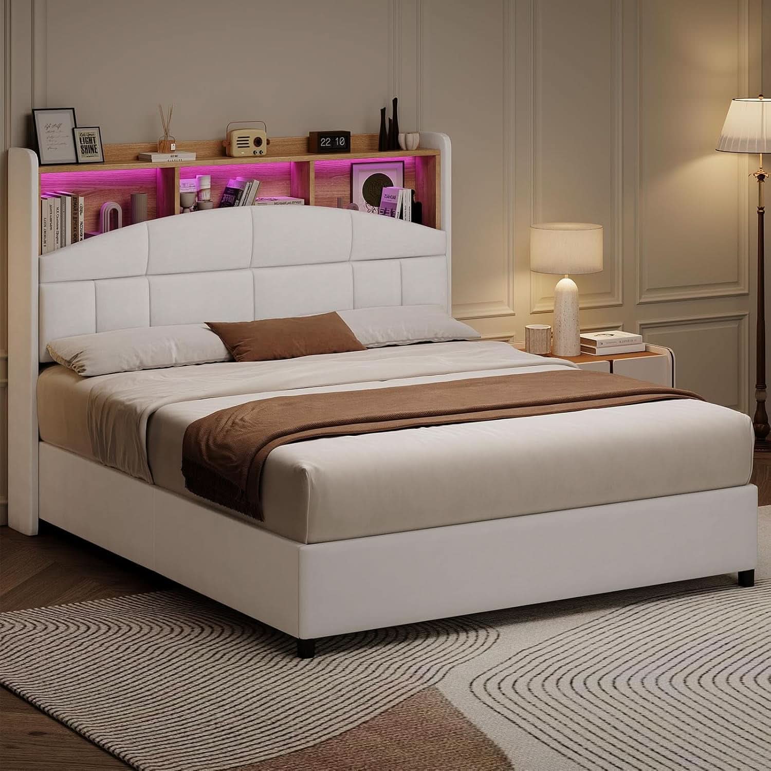 Queen Size Velvet Upholstered Bed Frame With Storage