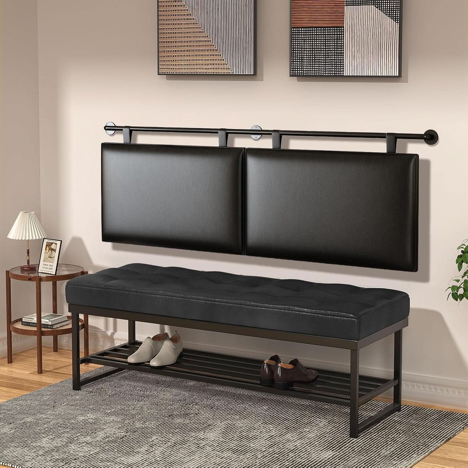 Queen Size Wall Mounted Headboard Industrial Pipe Design
