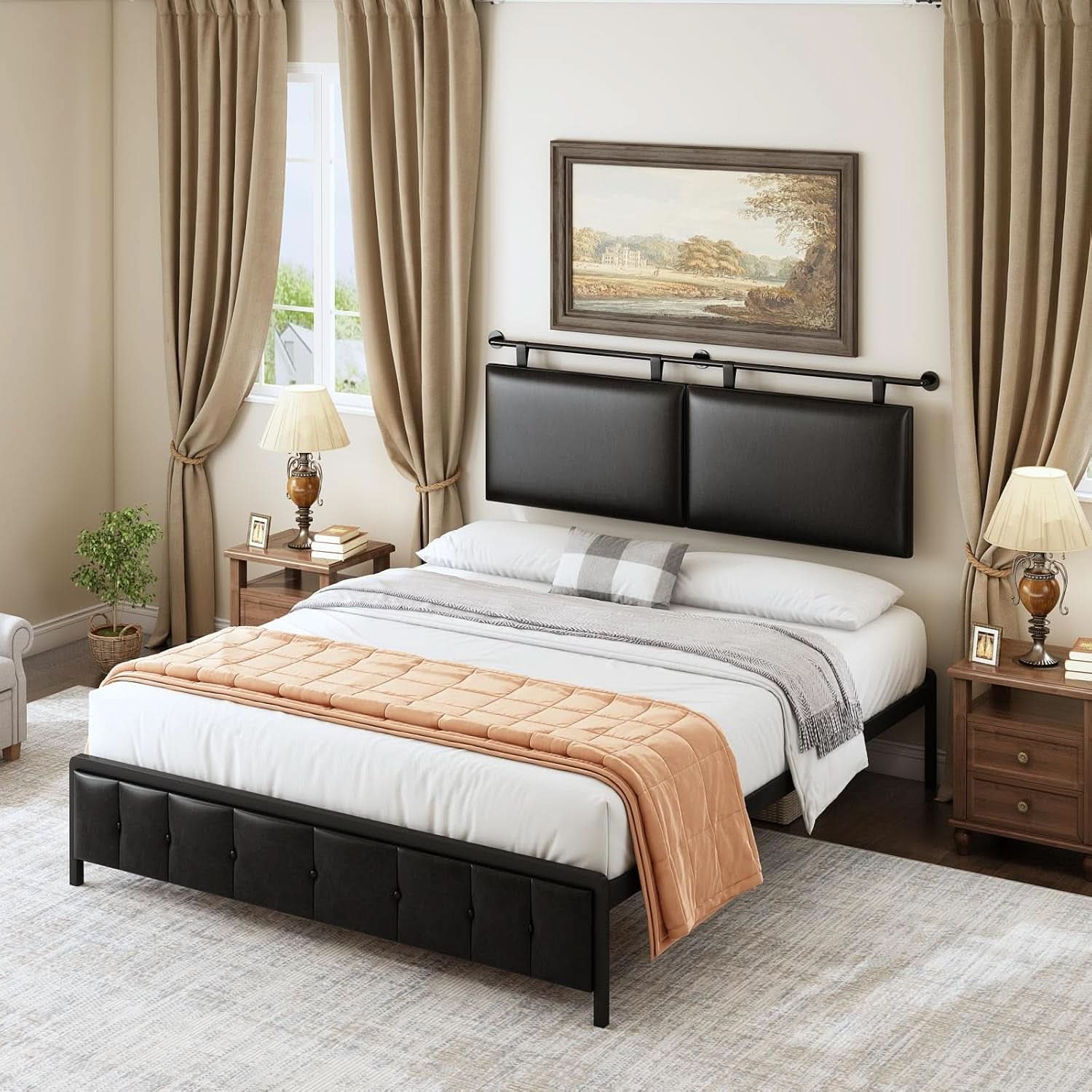Queen Size Wall Mounted Headboard Industrial Pipe Design