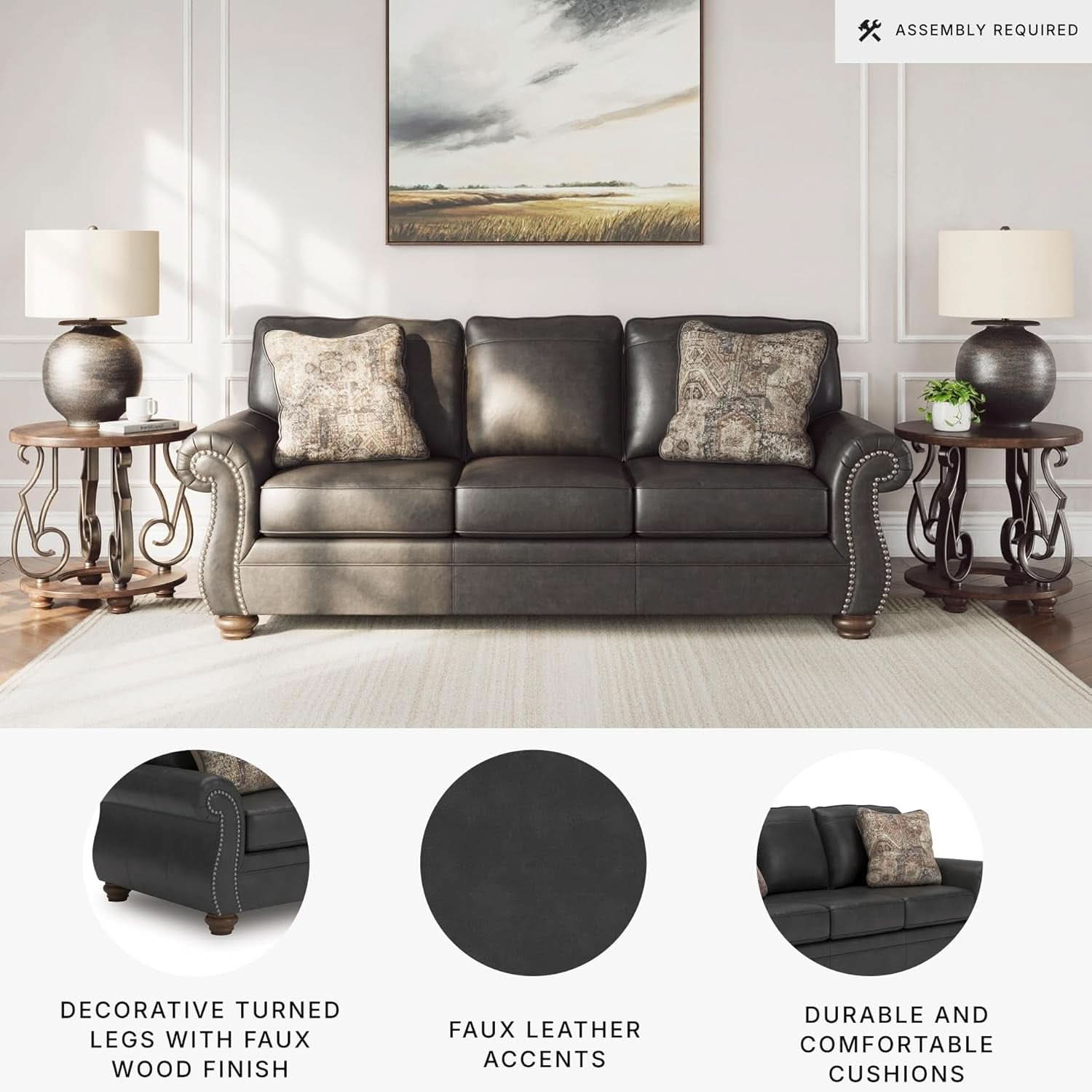 Queen Sofa Sleeper Anthracite Black Memory Foam Ultra